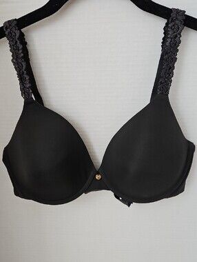 Natori | Women's Black Pure Luxe Plunge T-Shirt Underwire Lace Sz 34D